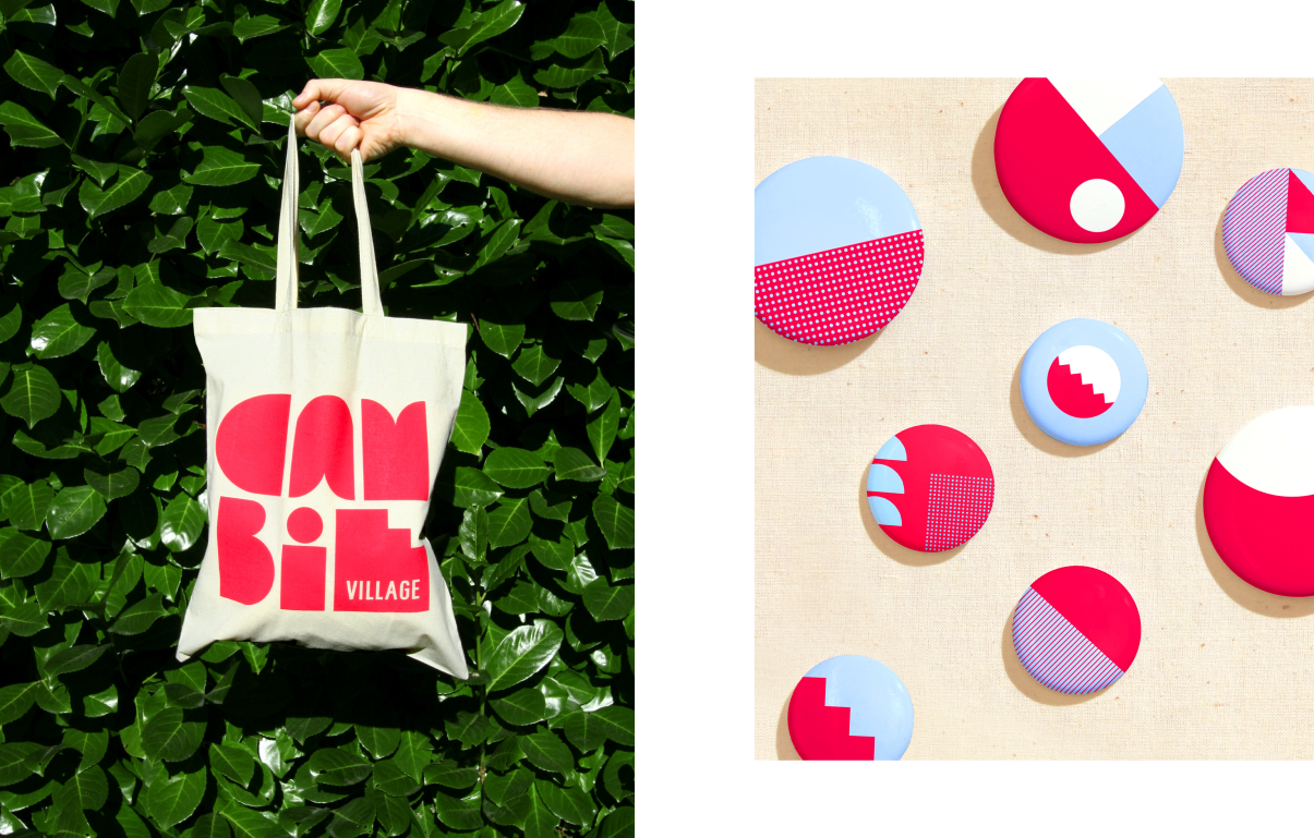 cambie village brand identity and tote and buttons